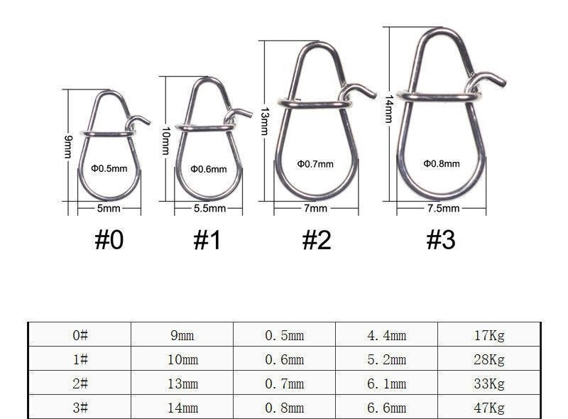 Stainless Steel Hook Lock Fishing Snaps 100pcs KIRA Fishing